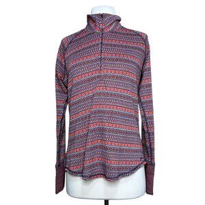 KAVU Long Sleeve 1/4 Zip Top Striped mock Neck Red Blue Size Large